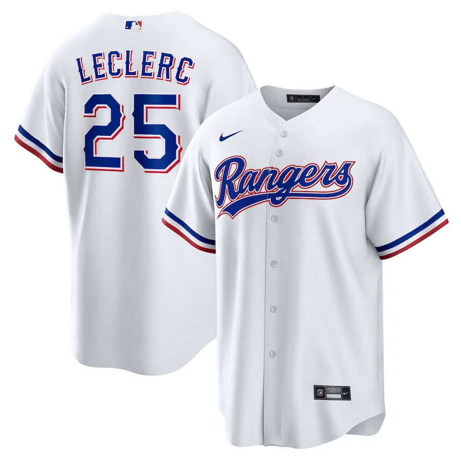 Men Texas Rangers 25 Jose Leclerc Nike White Home Replica Player MLB Jersey